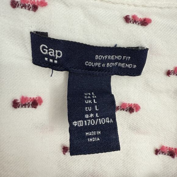 GAP Boyfriend Shirt size Large White Colorful Dotted Long Sleeve Button Up - Picture 7 of 8